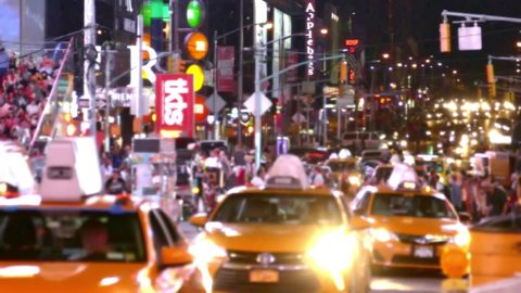 Times Square Traffic New York City Street Crowded Manhattan USA Footage People Busy Connection Transportation Taxi Road Illuminated