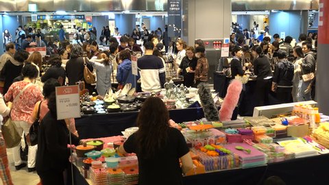 SEOUL, SOUTH KOREA - 9 OCTOBER 2015: Bargain hunting in a popular shopping mall in Seoul, South Korea