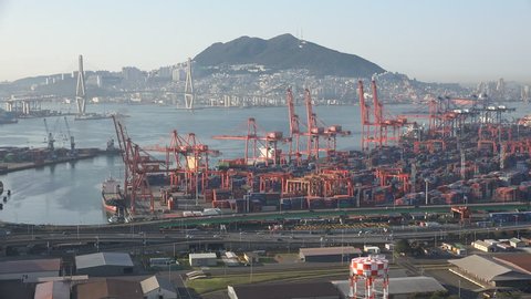 BUSAN, SOUTH KOREA - 6 OCTOBER 2015: Busan port is the largest harbor in South Korea and the fifth largest container terminal in the world