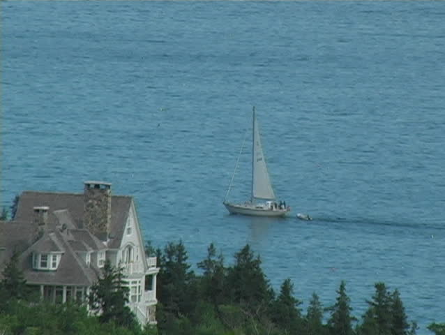 Sailboat passing by in Acadia, Maine.