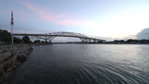 Wide shot of the Blue Water Bridge in Ontario, Canada. Shot in June of 2015.