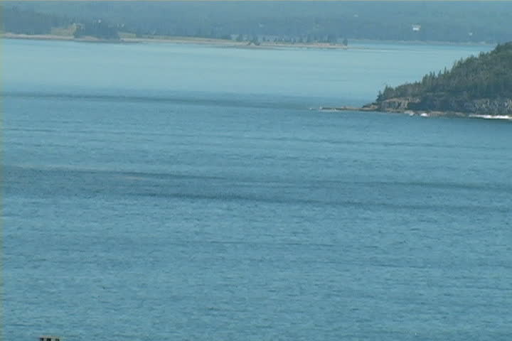 A zoom-out reveals a beautiful bay in Acadia National Park.