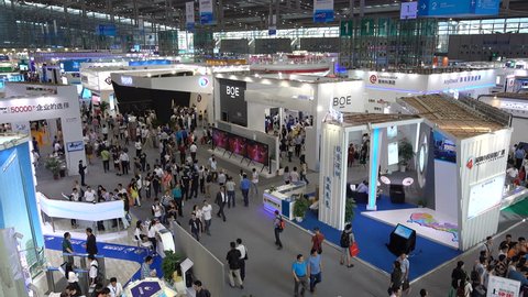 SHENZHEN, CHINA - 20 NOVEMBER 2015: Overview of a technology trade show in Shenzhen, China