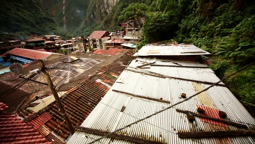 video clip from the village of Aguas Calientes (Machu Picchu city) in the rainforest of Peru. Filmed in on a rainy.