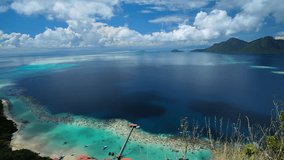 Corals reef and islands seen from the peak of Bohey Dulang Island, Sabah, Malaysia. Timelapse