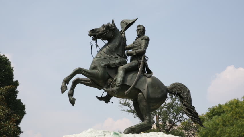 The Andrew Jackson equestrian statue in Lafayette Park, Washington, D.C. Close up, on a sunny day.