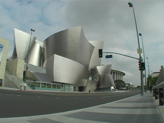 Wide-shot of Disney Hall in downtown Los Angeles.