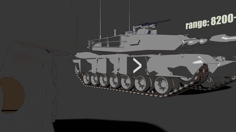 3D animation of an M1 Abrams tank with some specs showing up. Can be used for many types of projects, from military and documentary to films and video games. Rendered in HD.