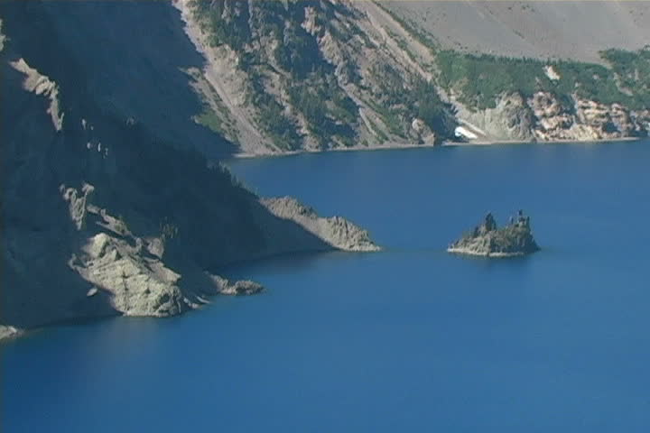 A zoom-out of Crater Lake, the deepest lake in the U.S. located in Oregon.