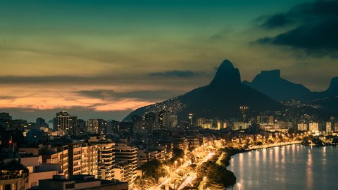 Sunset over Rio De Janeiro Mountains, Brazil. Timelapse with vintage colors