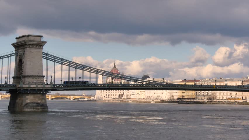 The Széchenyi Chain Bridge in Budapest . timelapse