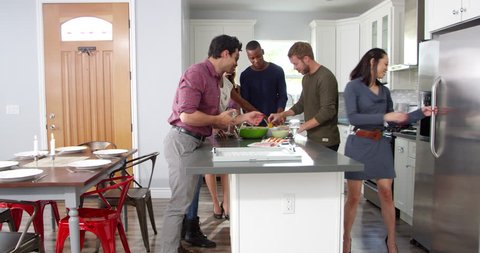 Group of friends gather for dinner in a kitchen, shot on R3D