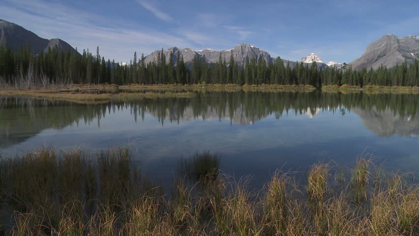 Mountain lake in the Canadian Rockies pan