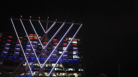 Tel-Aviv municipality, Hanukah menorah 8 candles, pan left