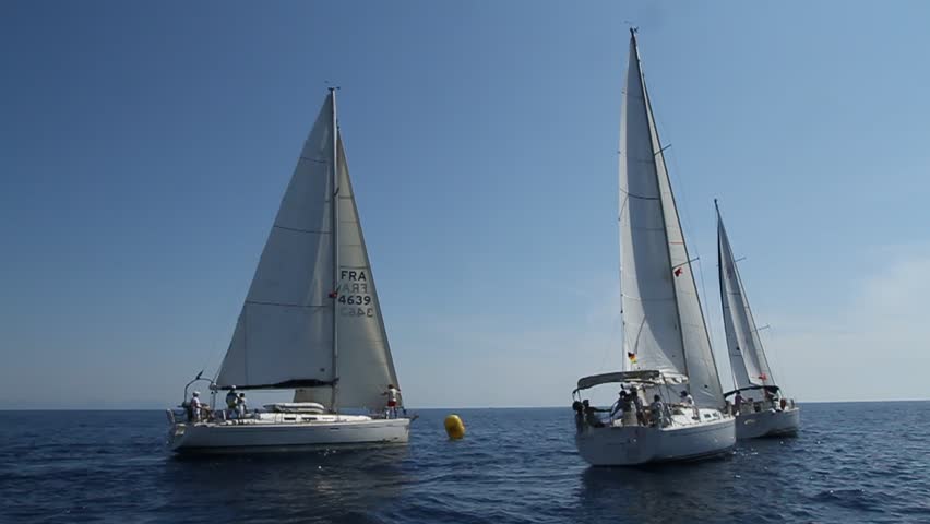 MEDITERRANEAN SEA, TURKEY - OCTOBER 3: Sailors participate in sailing regatta