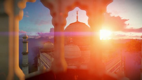 Taj Mahal, beautiful sunrise, right tower viewport, panning