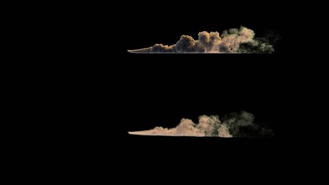 4k side view of dust or smoke trail behind car (uhd 3840x2160, ultra high definition, 1920x1080, 1080p) two different densities, soft and very dense, isolated on black background, with alpha