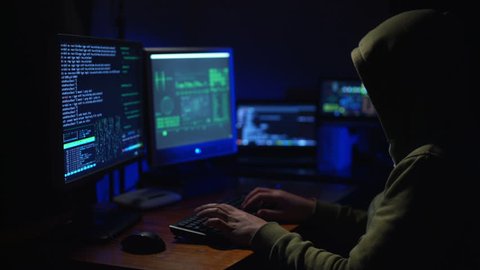 A Man Hacker at the Computer 