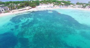 Aerial video of a white sandy beach in the Caribbean island of St.Martin.
Small crowd enjoying a day on the beach. Le Galion beach on the island of Saint Martin. 