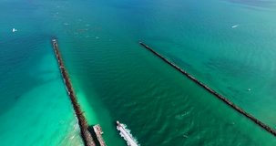 Government Cut canal. Entrance to Miami from Atlantic Ocean. Aerial 4 video. Miami Beach, Florida. 