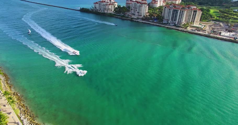 Government Cut canal. Entrance to Miami from Atlantic Ocean. Aerial 4 video. Miami Beach, Florida. 