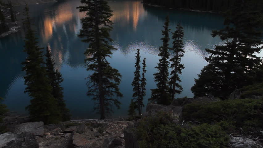Evening light at Moraine Lake in Banff National Park, Canada tilt up