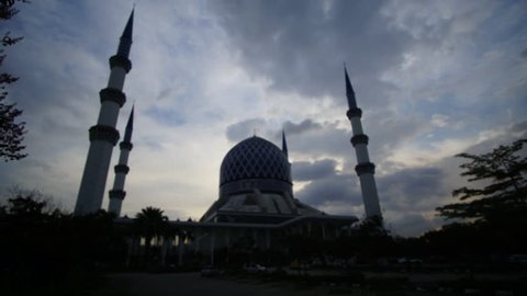 SHAH ALAM, MALAYSIA - Circa 2015 - Sunset Time Lapse at a Mosque. Sultan Sallehuddin Abdul Aziz Shah Mosque, Shah Alam, Malaysia (time lapse)