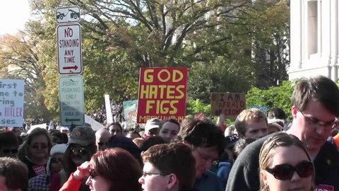 WASHINGTON, DC - CIRCA 2010: A sign is carried at a rally stating that God hates figs circa 2010 in Washington DC.