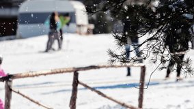 Skiers on Ski slope ; Skiers enjoy skiing in winter ski center,video clip
