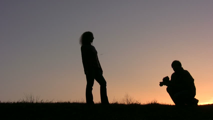 couple make photo sunset