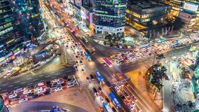 Time lapse traffic at night in Seoul, South Korea.4K