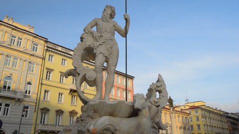 Roman sculpture of Poseidon, statue at  fountain in the Trieste, Italy