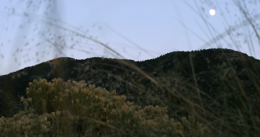 4K UHD The Moon rising over Sangre de Cristo Mountains at dusk during fall in Great Sand Dunes National Park Colorado.