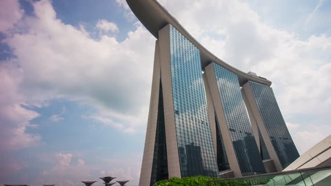 SINGAPORE, SINGAPORE - JANUARY 2016: sunny day famous marina bay sands hotel panorama 4k time lapse circa january 2016 singapore, singapore.