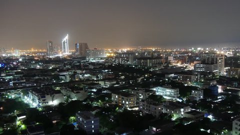BANGKOK, THAILAND - JANUARY 2016: night light living block roof top hotel panorama 4k time lapse circa january 2016 bangkok, thailand.