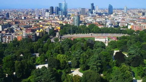 Milan aerial view, the second-most populous city in Italy, serves as the capital of Lombardy.