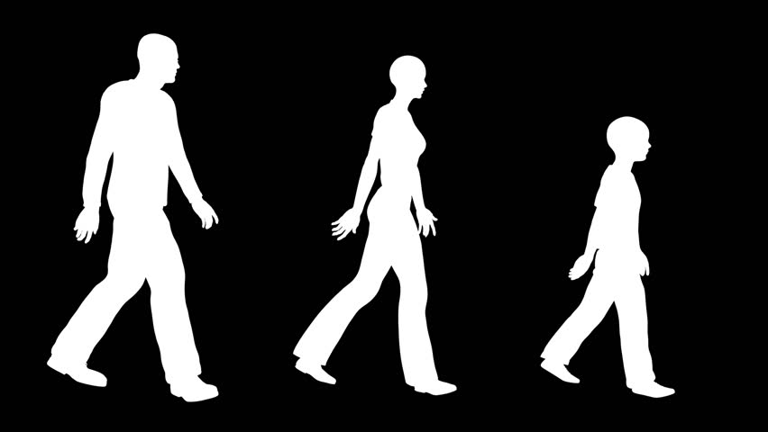 Family silhouettes walking, seamless loop