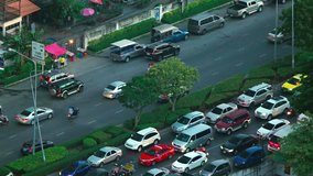 Heavy traffic at a stand still during the evening rush hour. along an urban highway in Asia. Video 4k