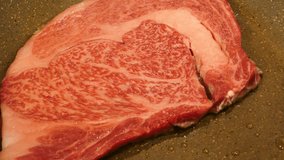 4K Video of Delicious Japanese raw Wagyu Beef close up detail shoot