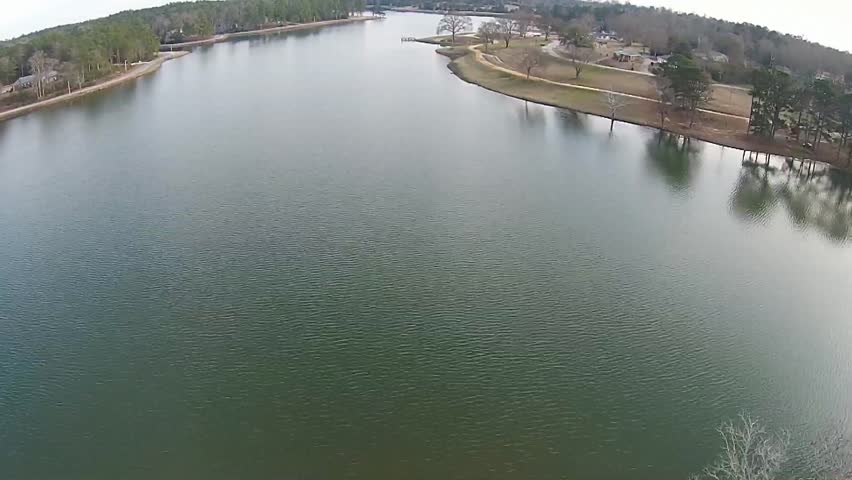 Aerial footage of Lake Tuskegee, in Tuskegee Alabama.