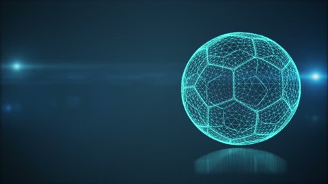 Wireframe Soccer Ball Sport Background - Motion background with spinning soccer ball, rings and glowing spirals. Loop. 