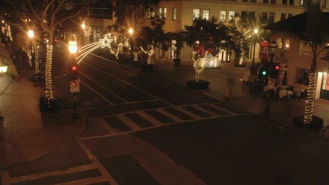 Night time lapse of State Street during the holidays in Santa Barbara, California. Stock Video