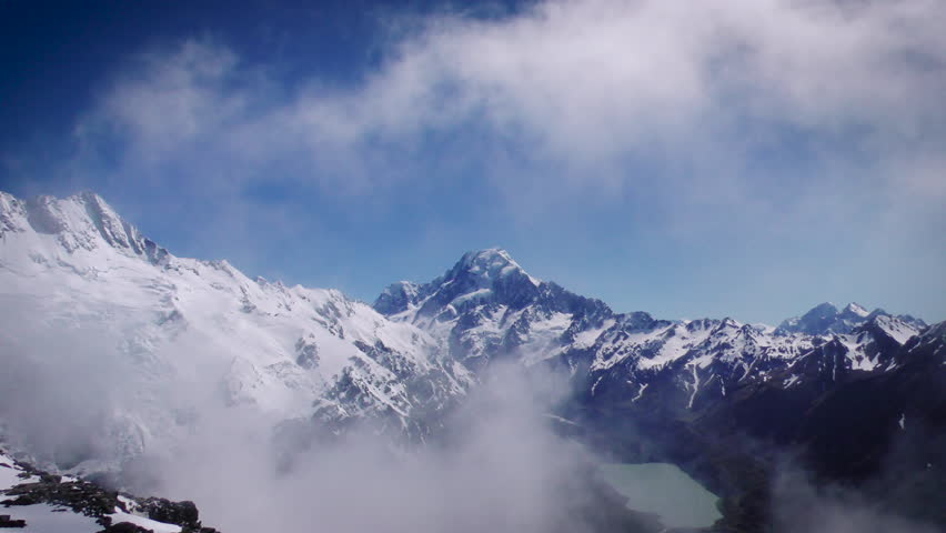 Mount Cook and Hooker Lake. Pan down.