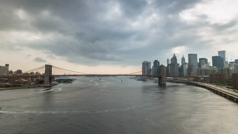 New York Brooklyn bridge East river Cloudy day Timelapse