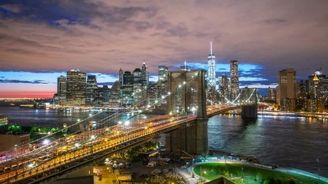 New York Brooklyn bridge Beautiful night motion timelapse Video Stok