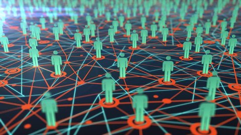 Seamless 3D animation of great people network map growing into a social media or community with movement in aerial satellite view concept 4k ultra HD  
