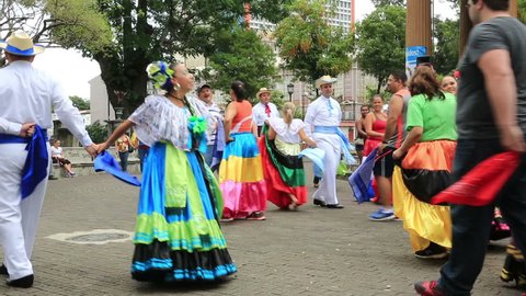 SAN JOSE, COSTA RICA - MAY 17: Street team teaching of ethnic Latin American dances in San Jose, Costa Rica on May 17, 2014