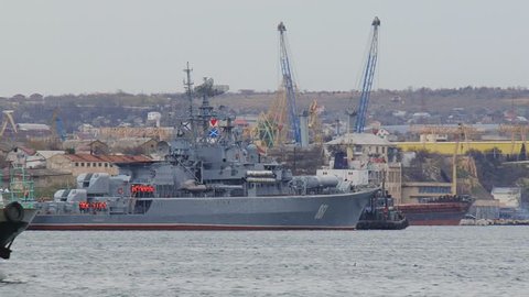 naval base and military ship returned from fighting campaign
Sevastopol, Crimea, February 24, 2016