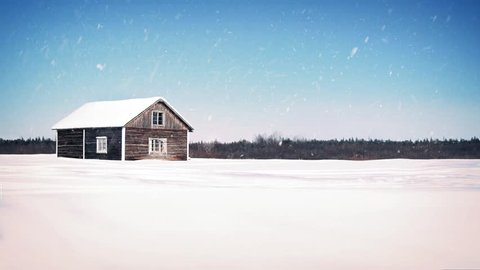 Old Wooden Farm House In Snowfall