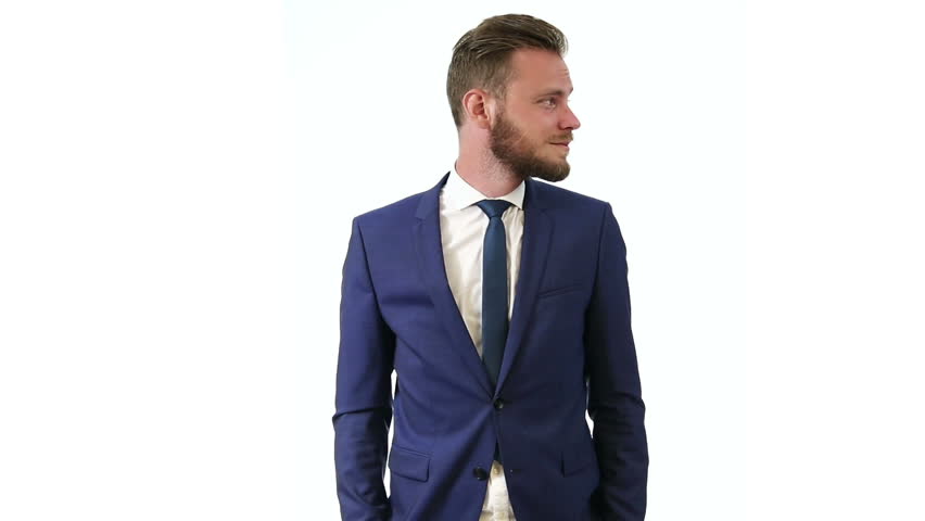 Attractive Businessman Blue Suit White 